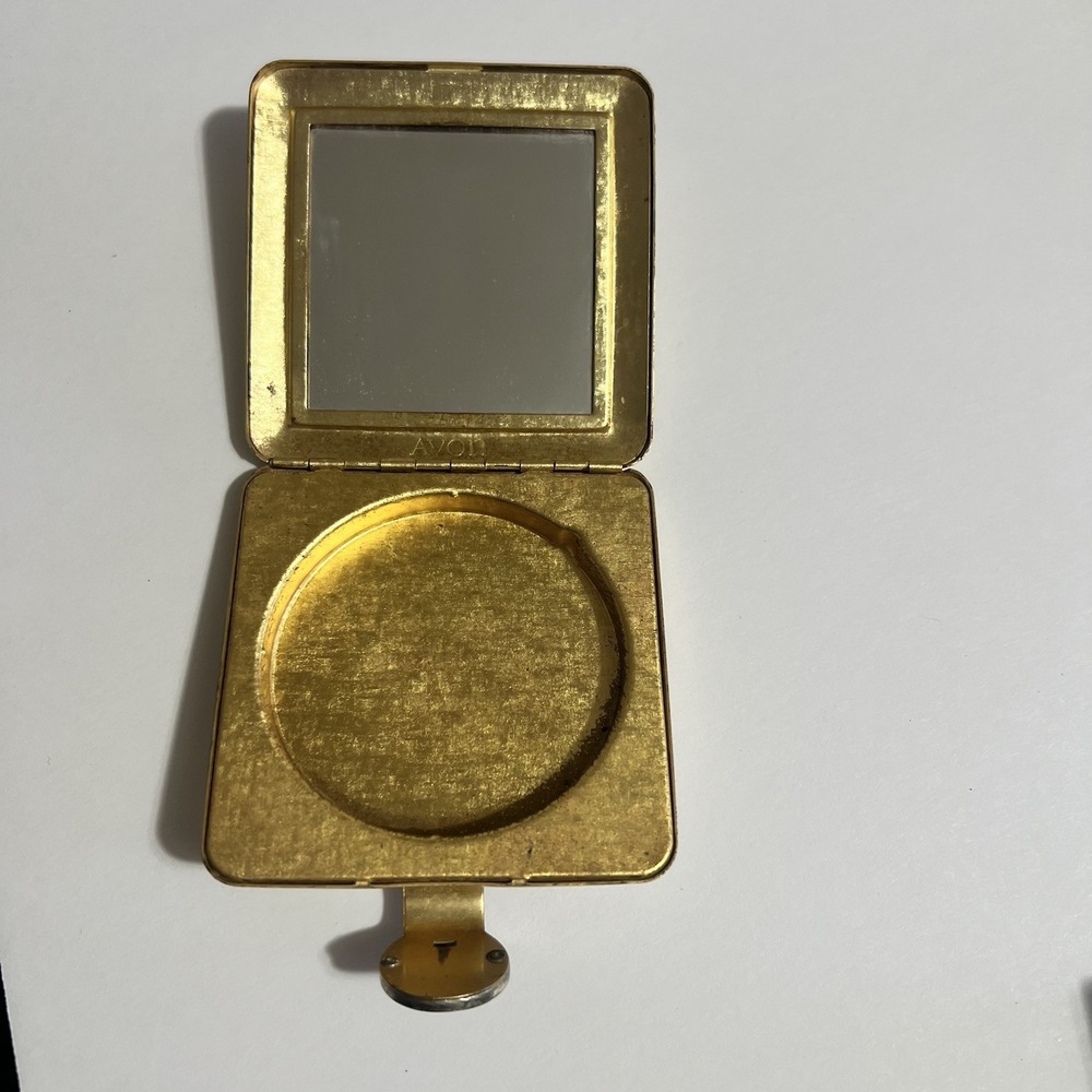 AVON Gold Tone w Floral Rhinestone Catch Latch Loose Powder Compact VINTAGE - Picture 13 of 15